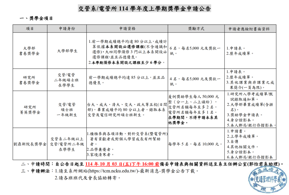 114學年度第1學期獎學金公告(大學部_碩班)圖片
